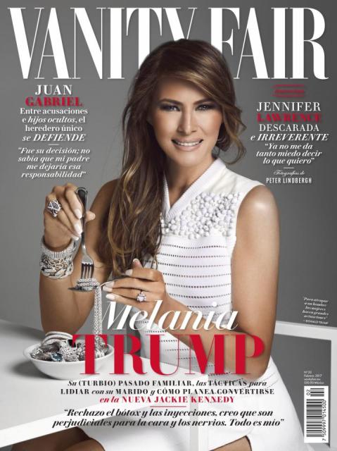 Melania Trump, eating diamonds, on the cover of Vanity Fair (Mexico)